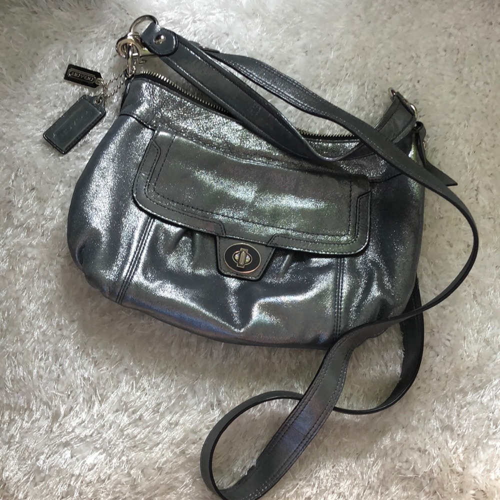 Coach silver metallic crossbody